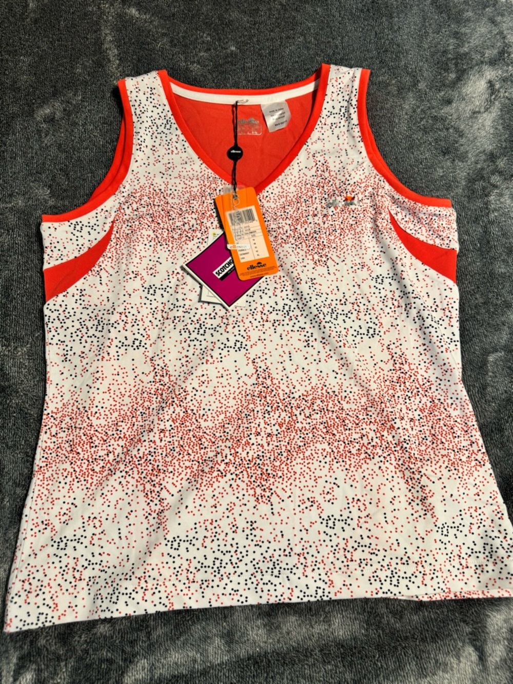 Ellesse Women’s White & Orange Speckled V-Neck Tank